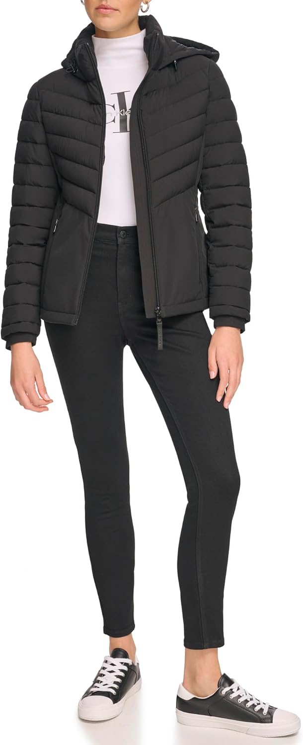 

Calvin Klein Женская классическая утепленная куртка с капюшоном на молнии, Light-weight Classic Black
