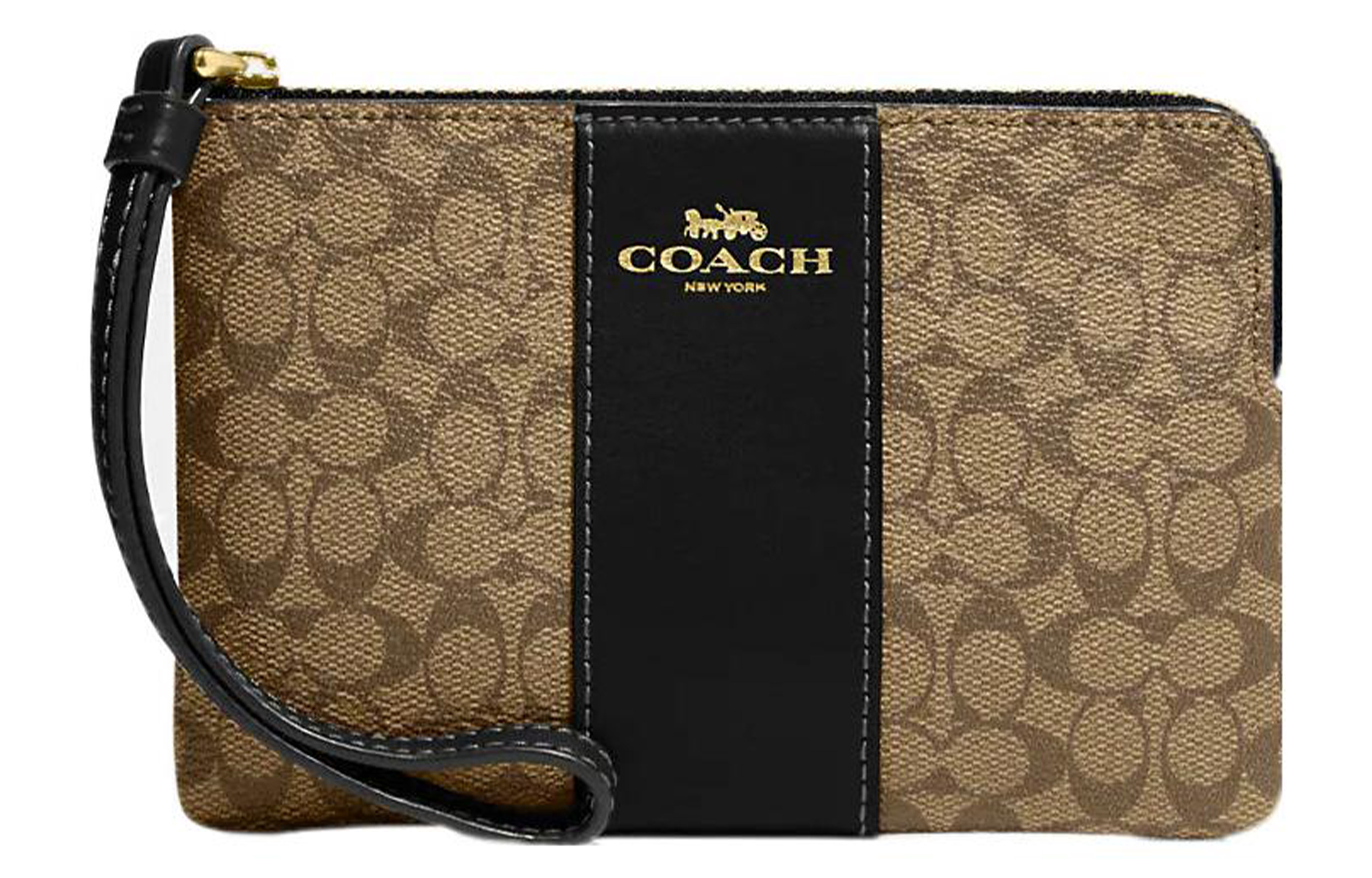 

COACH Сумка-клатч из холщовой ткани с угловой молнией и кожаной отделкой, женский, небольшого размера, цвета хаки и черный