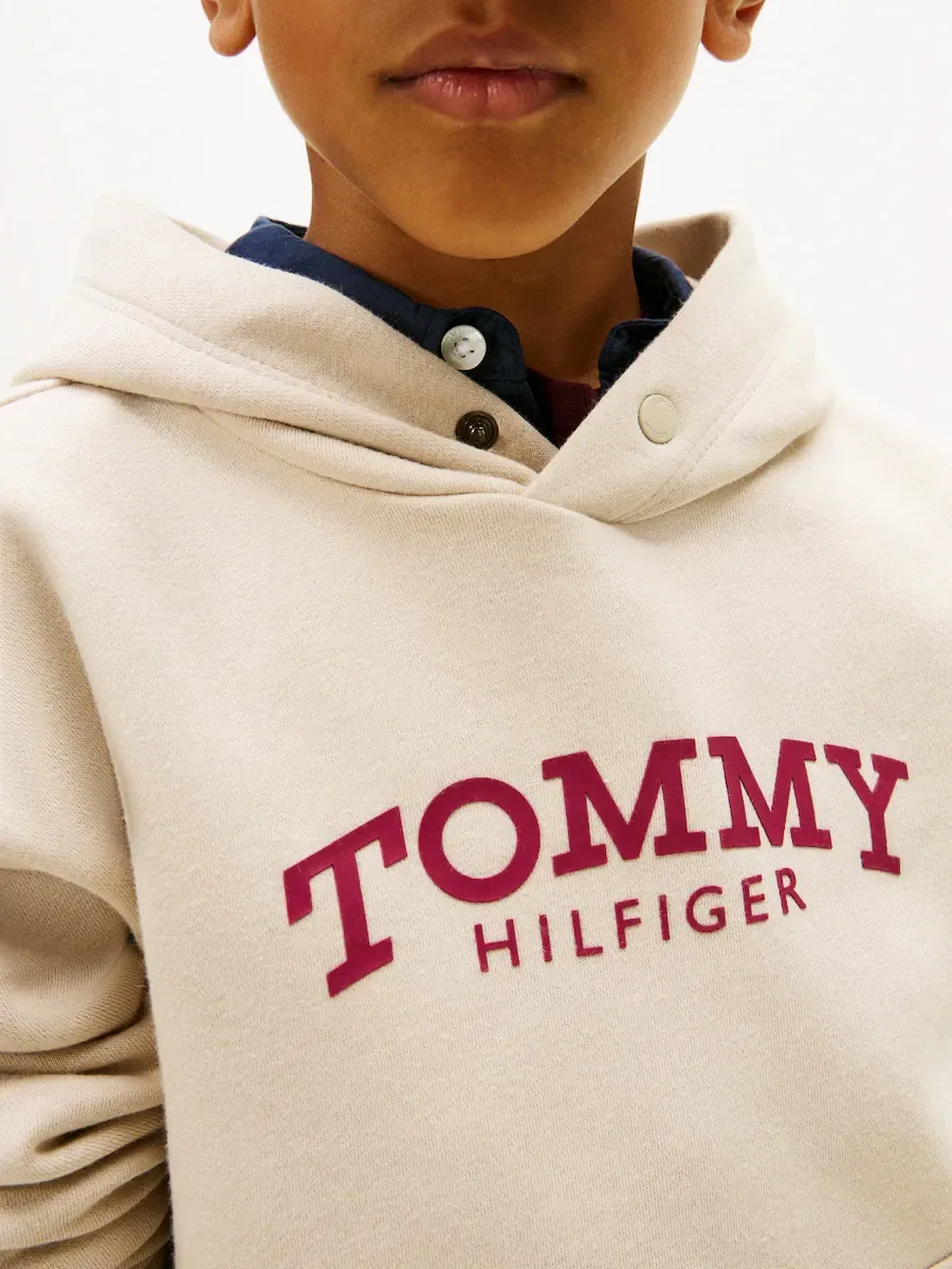 Детская толстовка с капюшоном с передним логотипом Tommy Hilfiger, коричневый — фото 3