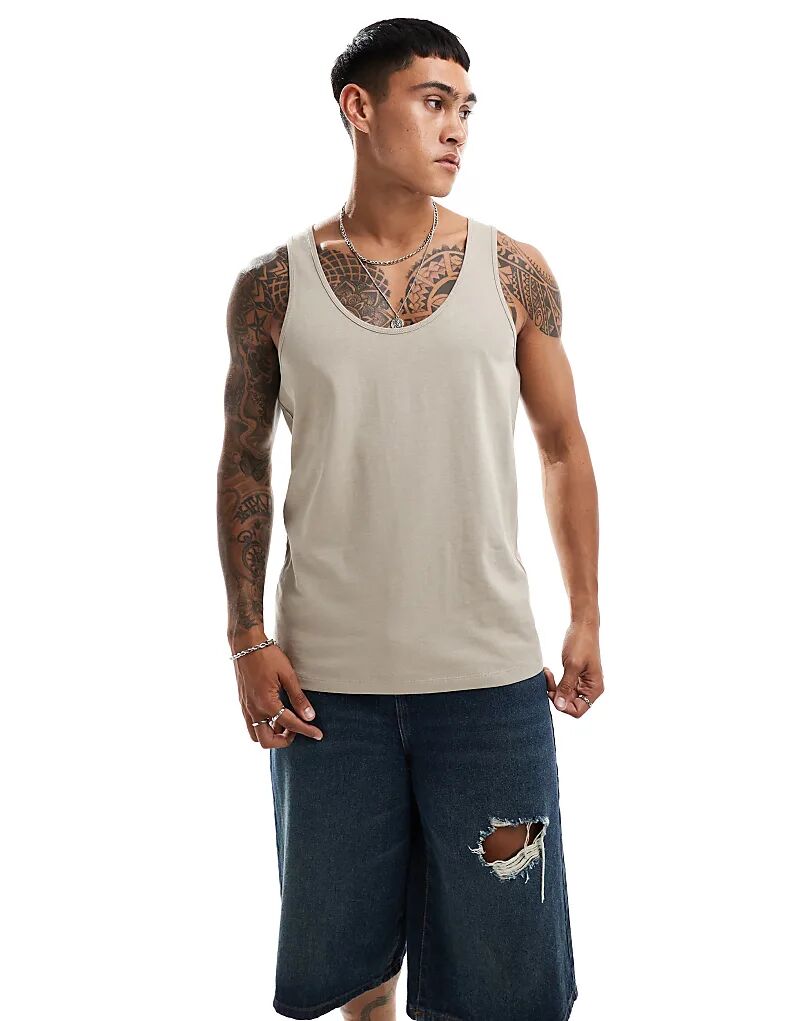 

Тяжелый топ 240 г/м2 в цвете камень ASOS DESIGN