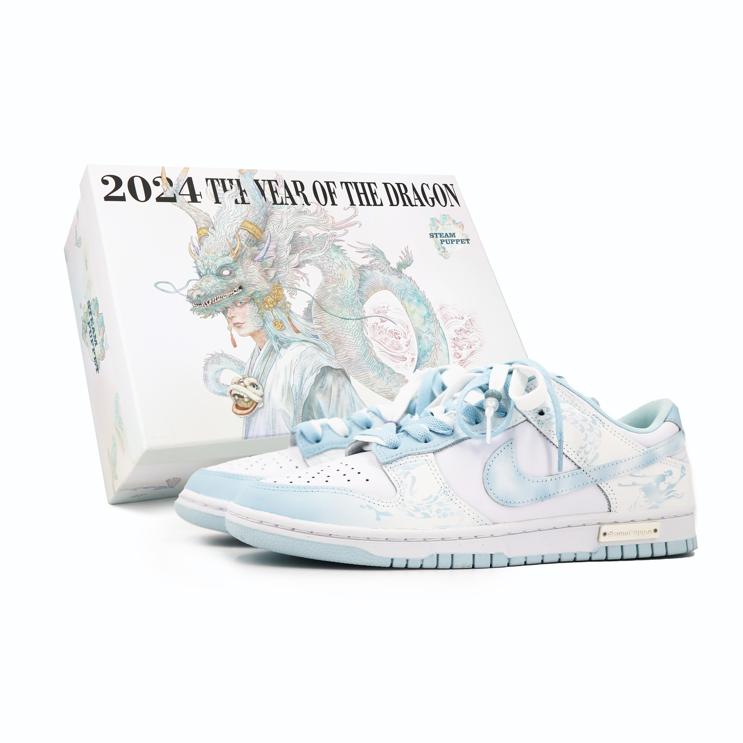 Nike Dunk Low мужские бело-голубые скейтборд кроссовки — фото 2