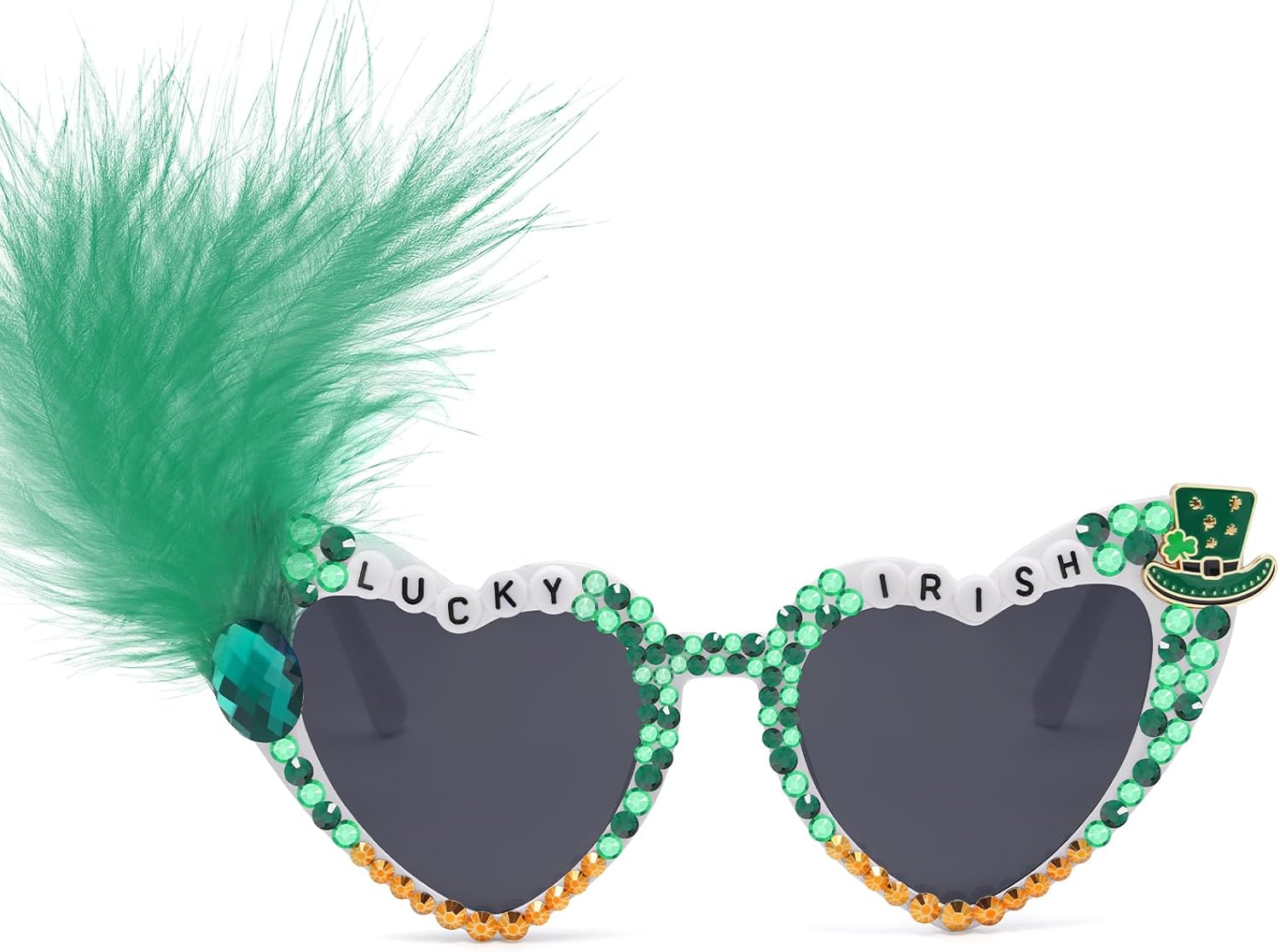 

Солнцезащитные очки ко Дню Святого Патрика для женщин, счастливые ирландские очки с зеленым пером и сердцем, аксессуары для парада и костюмированной вечеринки GIGIMOTTE, Style-b