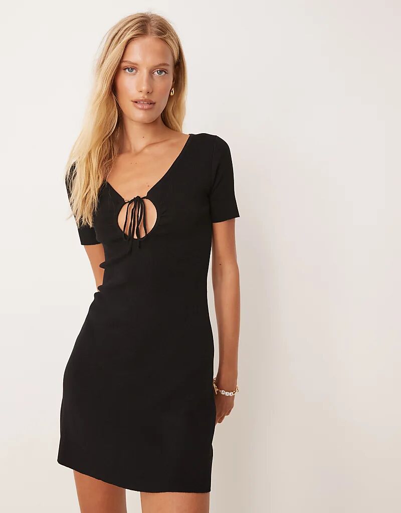 

Платье-мини Mango из плотного трикотажа с завязкой, черное