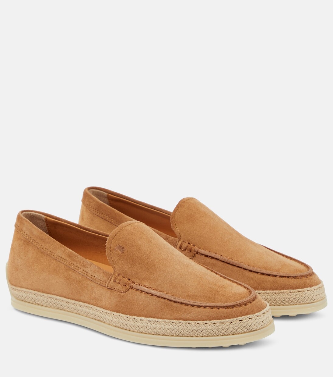 Замшевые мокасины с джутовой отделкой Tod'S, коричневый