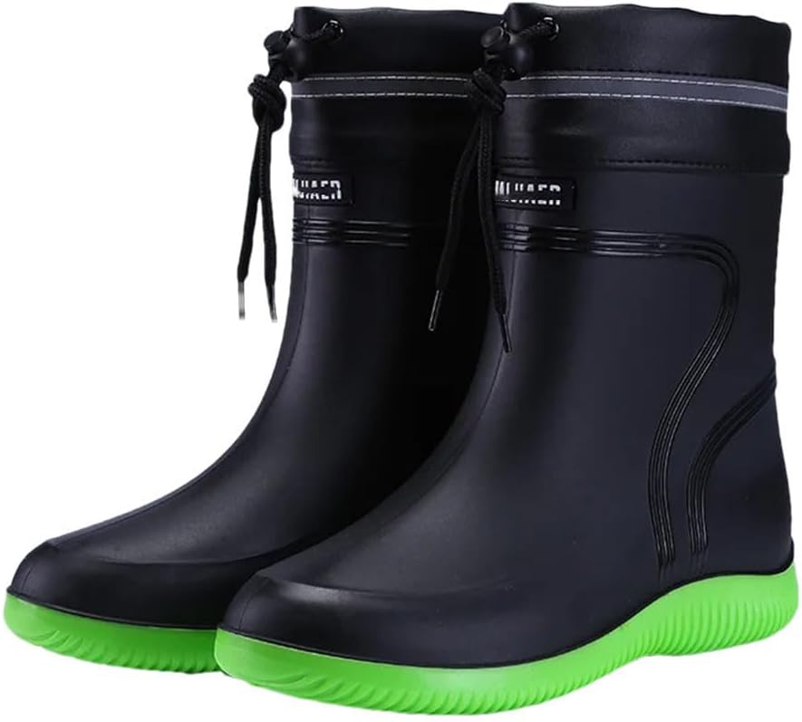 

Мужские и женские дождевые сапоги Закрытые водонепроницаемые короткие и средней длины резиновые сапоги с противоскользящей подошвой и шнурком Generic, En8-m