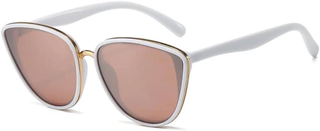 

Винтажные солнцезащитные очки «кошачий глаз» для женщин с защитой от УФ-излучения UV400 и зеркальным покрытием, популярный, модный и роскошный стиль TYUVIVO, White-pinkbrown