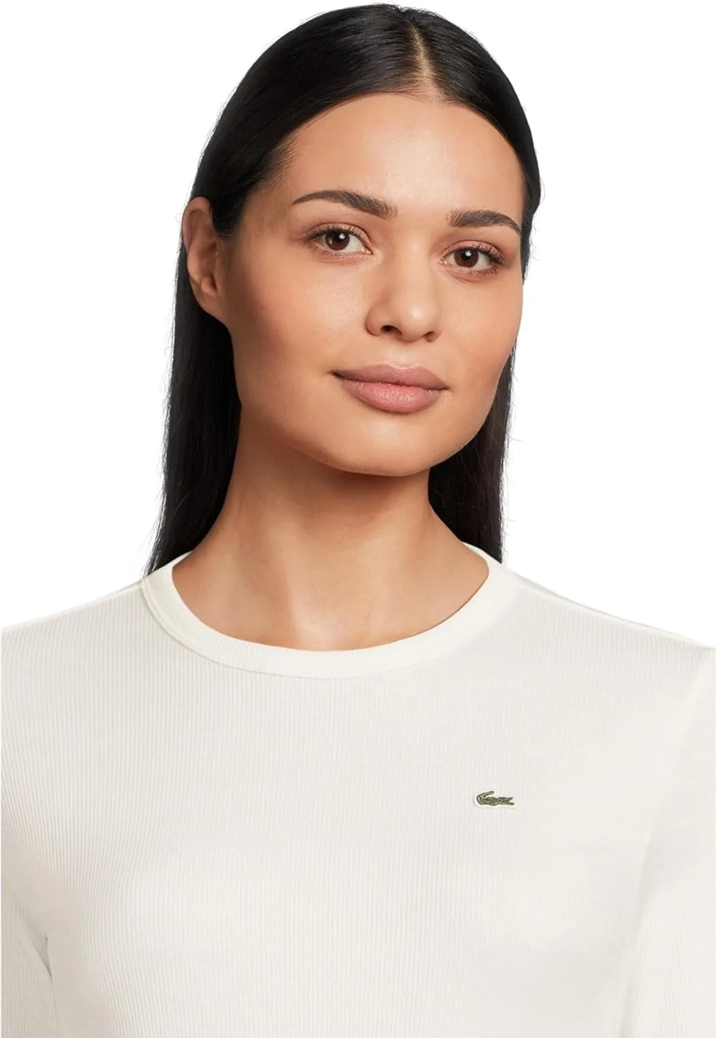 Футболка Lacoste с длинным рукавом, Хлопковая в рубчик, Мука — фото 4