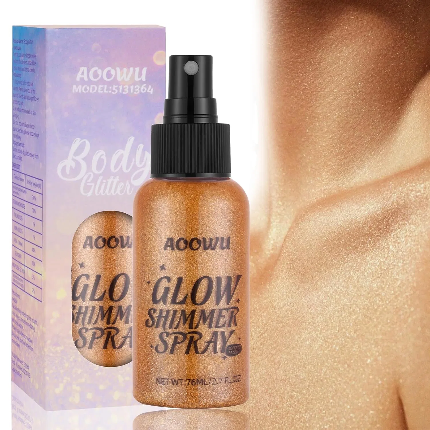Спрей с блестками AOOWU для волос и тела Aoowu, 01