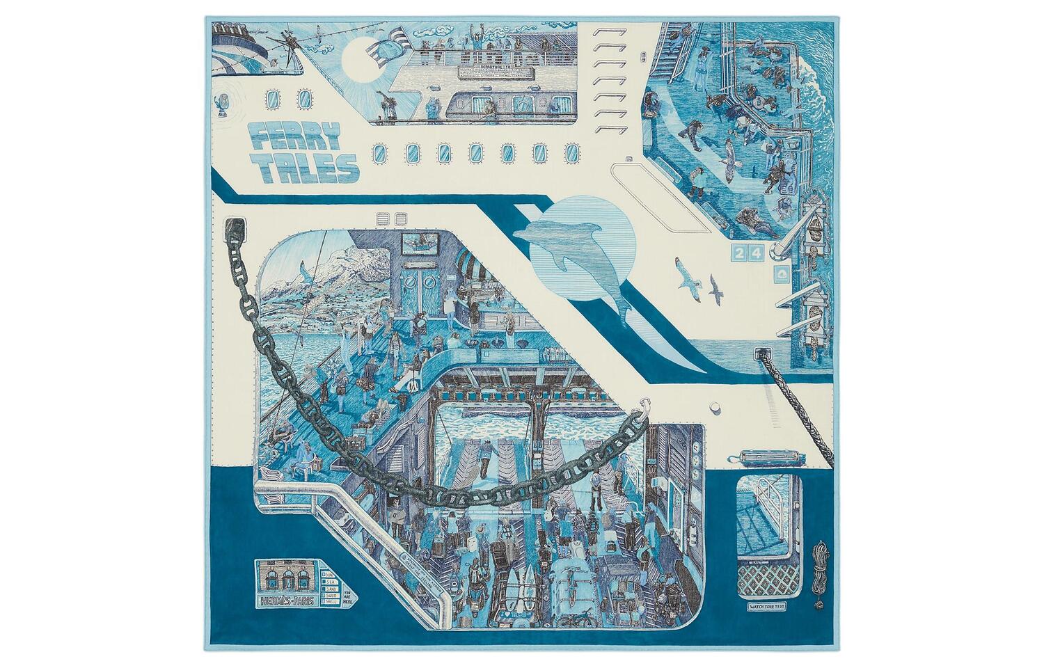 

HERMES Вязаный шарф Carre для мужчин, Blue