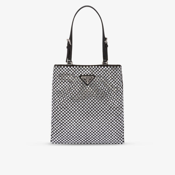 

Атласная сумка на плечо, украшенная кристаллами Prada, серебряный