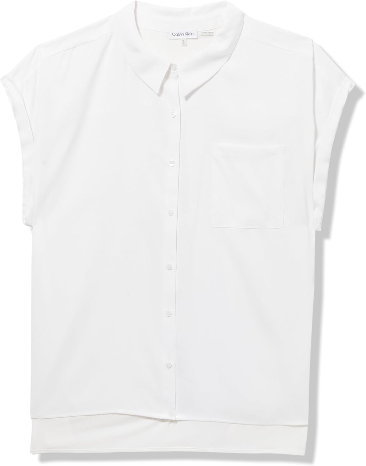 

Женская блузка Calvin Klein с коротким рукавом, застежкой на пуговицы и карманами, Soft White