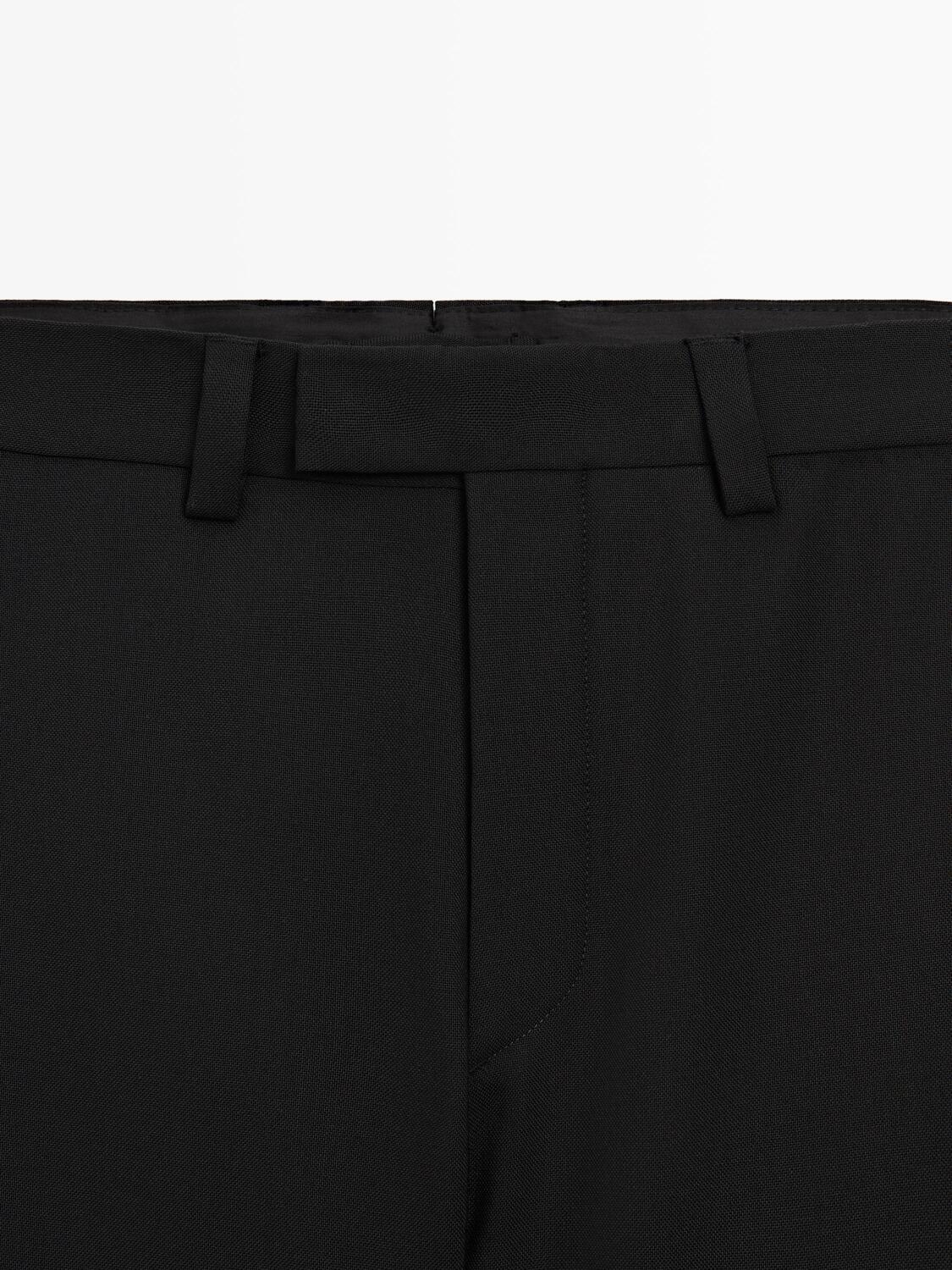 Брюки barrel fit из трехслойной шерсти Massimo Dutti, black — фото 4