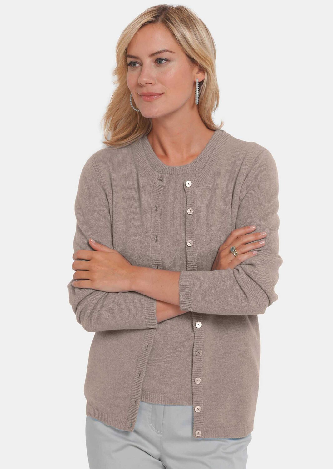 

Кардиган GOLDNER Kaschmirstrickjacke mit Rundhalsausschnitt, песочный