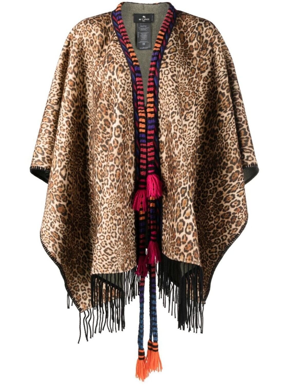 

ETRO шерстяной кейп Fringed Animalier, нейтральный цвет