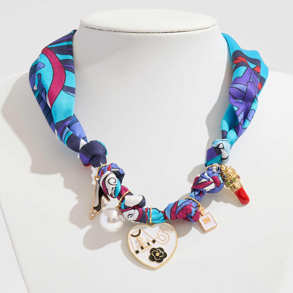 

Модный аксессуар: подвеска-талисман из жемчуга, регулируемое ожерелье-шарм для шарфа и сумки Fashnzfab, синий/темный/золотой