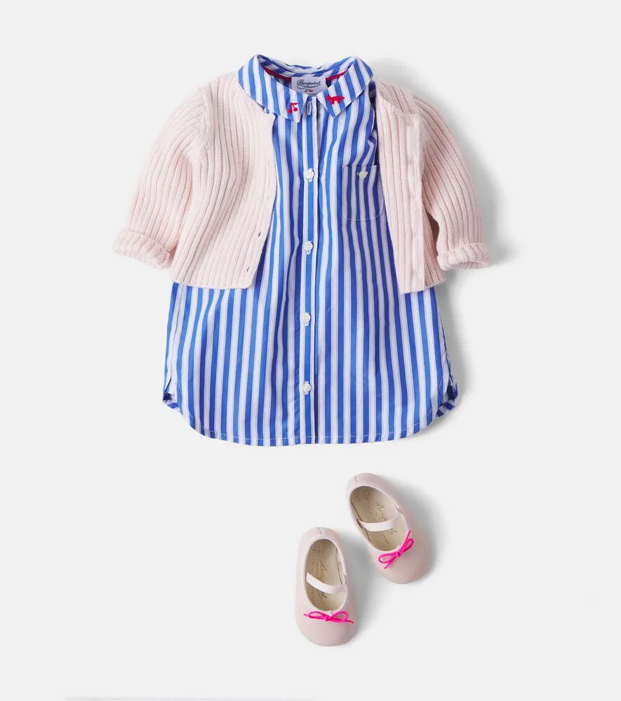 X Maison Kitsuné Baby Lydiah полосатое хлопковое платье Bonpoint, синий — фото 2