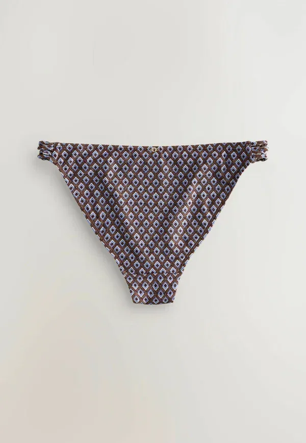 Трусы бикини Regular fit hardware tanga bikini bottoms Next, шоколадно-коричневый геометрический люрекс — фото 2