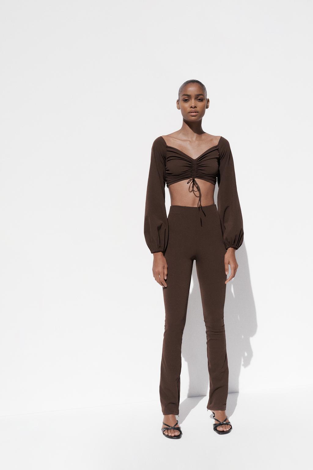 

Эластичные леггинсы на молнии ZARA, темно-коричневый