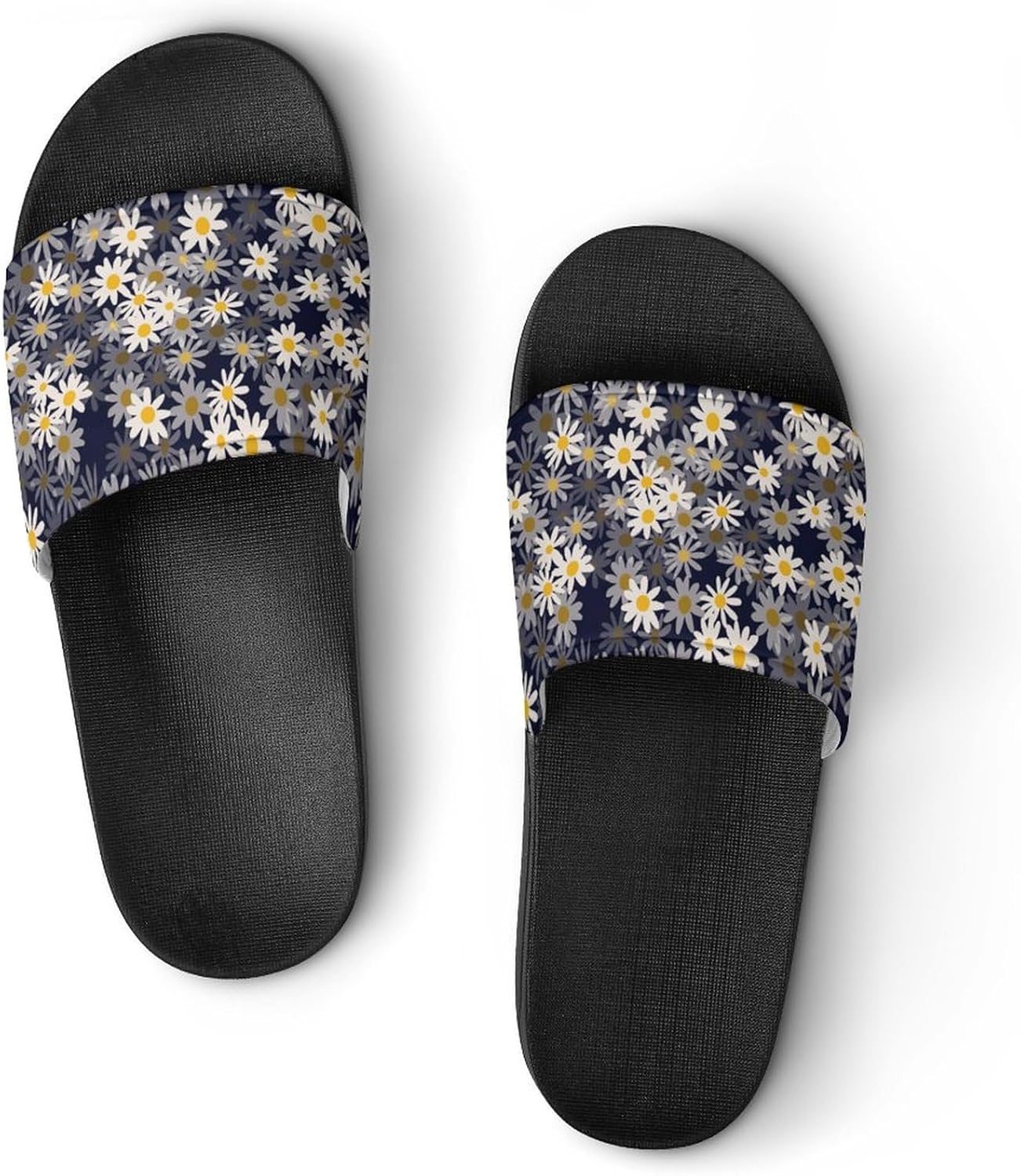 

SABebmgfd Шлепанцы с рисунком ромашек для мужчин и женщин, сандалии-шлепанцы, тапочки, противоскользящие сандалии, с открытым носком, банные тапочки, белый