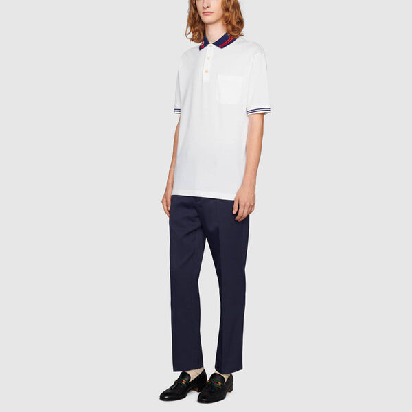 Рубашка поло Gucci Cotton Piquet Polo With Interlocking G, белый синий — фото 2