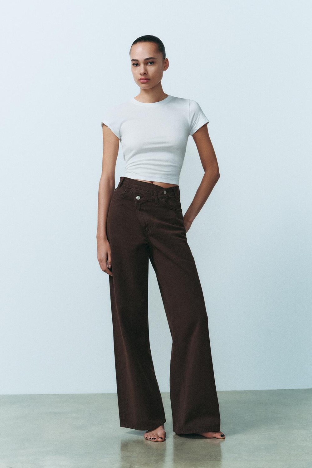 

Широкие джинсы TRF с высокой талией ZARA, коричневый