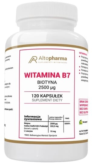 

AltoPharma, Витамин B7, 2500 мкг, биотин (H), 120 капсул. Inna marka