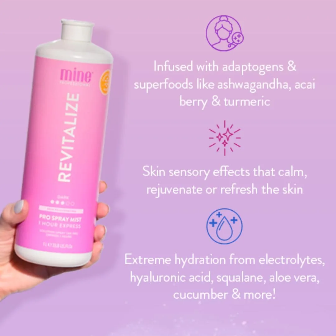 MineTan Spray Tan Solution | Revitalize - спрей для автозагара для темного бронзового оттенка, быстросохнущий, экспресс-эффект за 1 час, увлажняющий, профессиональная формула, vegan, 1000 мл Minetan Body.Skin, Medium — фото 2