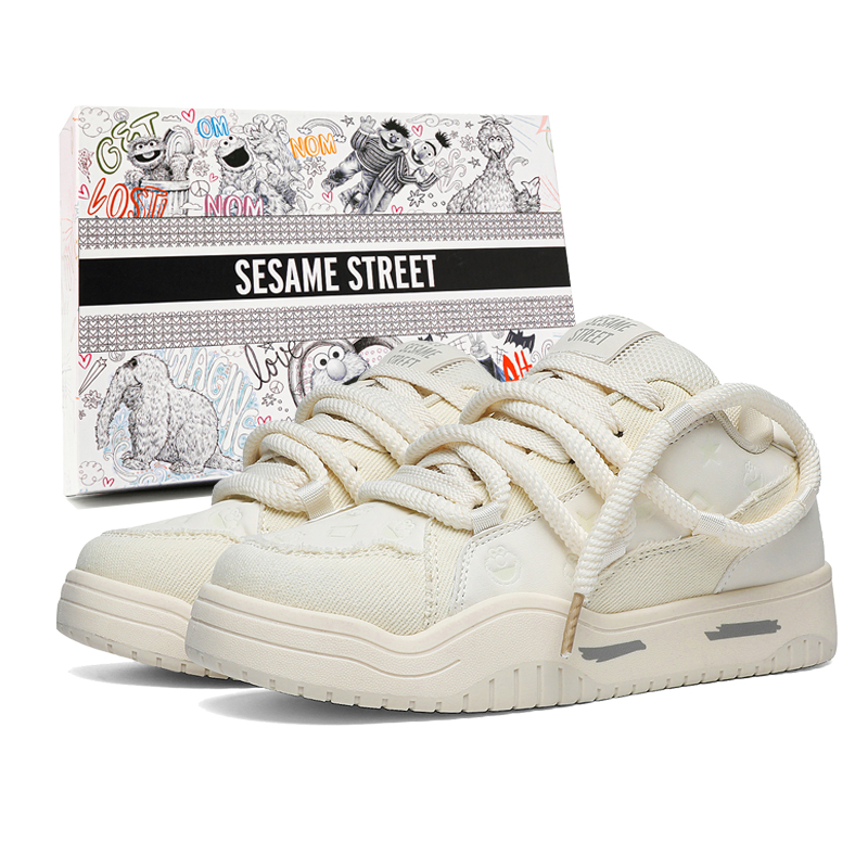 

SESAME STREET Унисекс скейтборд кроссовки низкие белые с абрикосовым бежевым оттенком, цвет Beige Apricot[Trending Style]