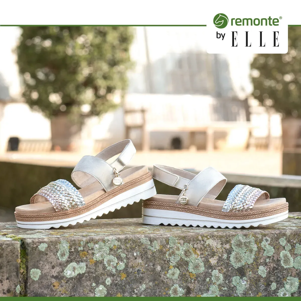Босоножки Remonte на танкетке "ELLE Collection", летние туфли, босоножки, танкетка, с плетеной повязкой металлизированного цвета, бежевый — фото 4