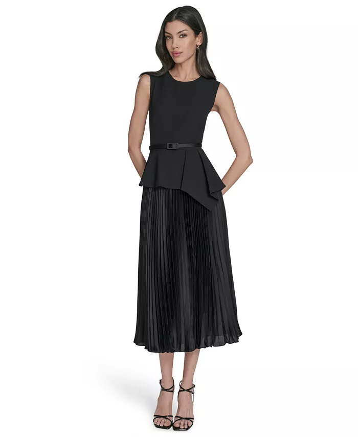 

Женское платье миди без рукавов с круглым вырезом и баской Eliza J