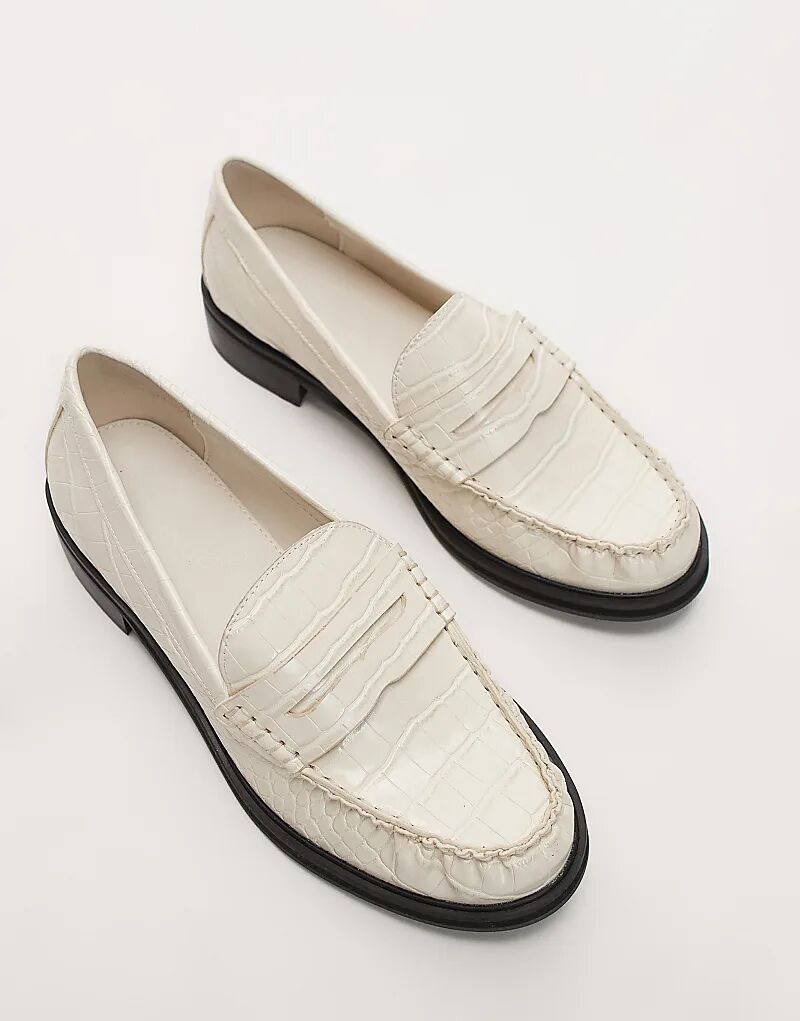 Лоферы Carter с отделкой сборками и крокодиловым принтом кремового цвета Topshop — фото 3