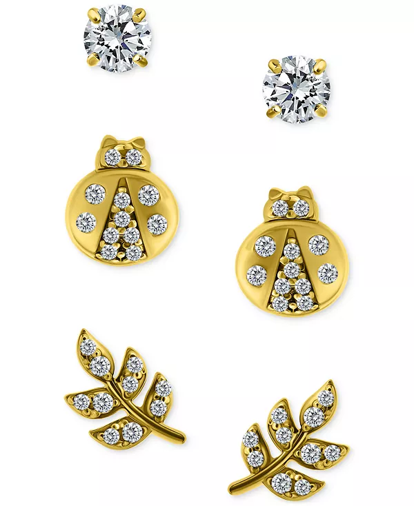 

Серьги-Гвоздики из 3 предметов с кубическим цирконием, выполненные из 18-каратного желтого золота и стерлингового серебра (также из стерлингового серебра), эксклюзивно в Macy's Giani Bernini, yellow