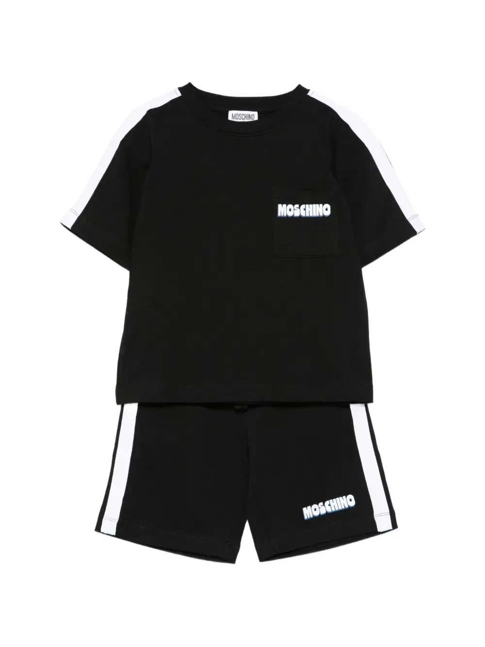 Комплект из футболки и шорт с полосатой отделкой Moschino Kids, черный