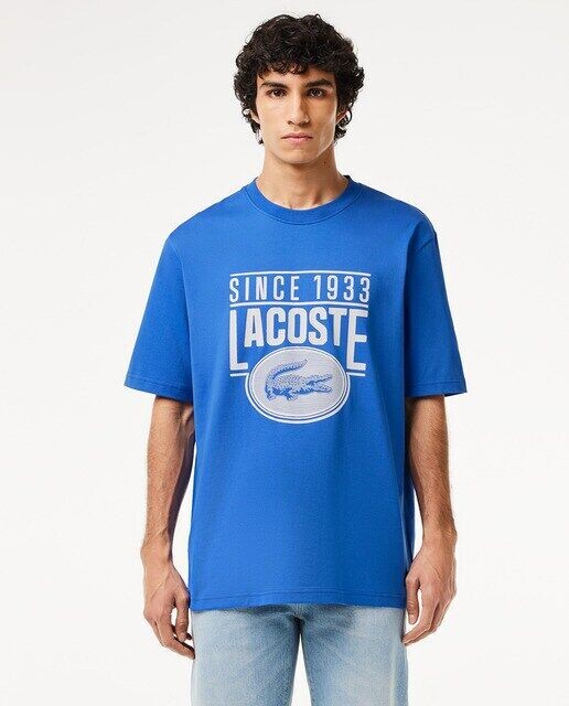 

Футболка свободного кроя из хлопкового джерси с принтом Lacoste, синий