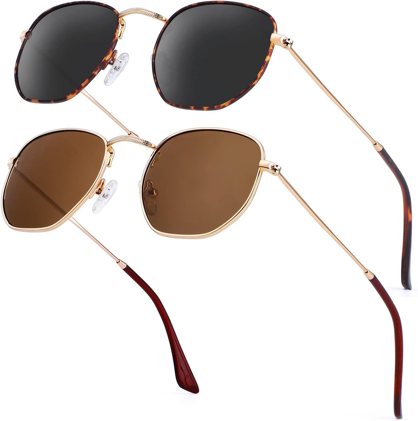 

Солнцезащитные очки KALIYADI для женщин и мужчин, поляризованные, квадратная форма, защита от УФ-излучения, модная шестиугольная металлическая оправа, B9 (2 Pack) Leopard/Grey + Gold/Brown