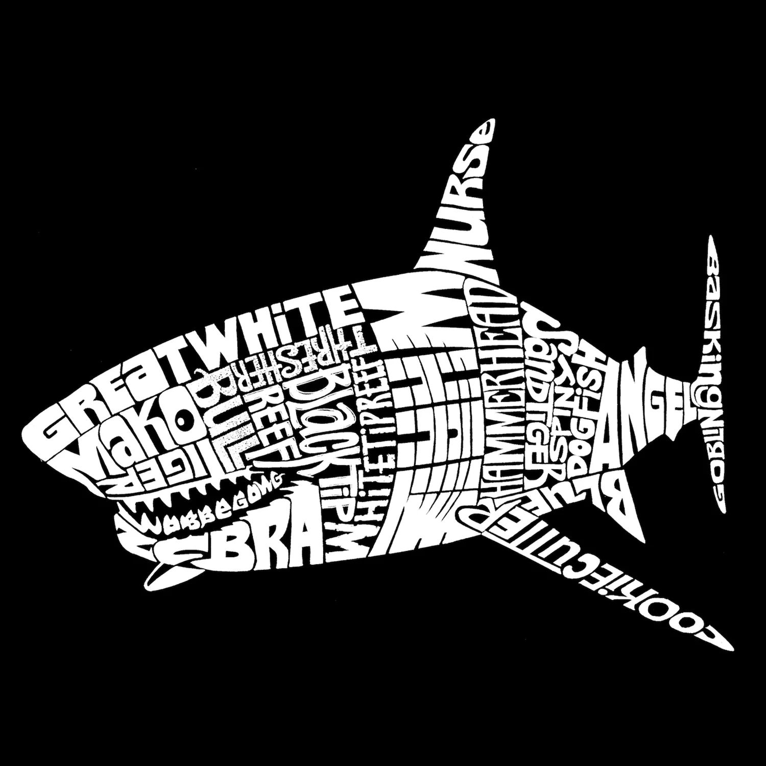 

Species Of Shark - Мужская толстовка с круглым вырезом Word Art LA Pop Art