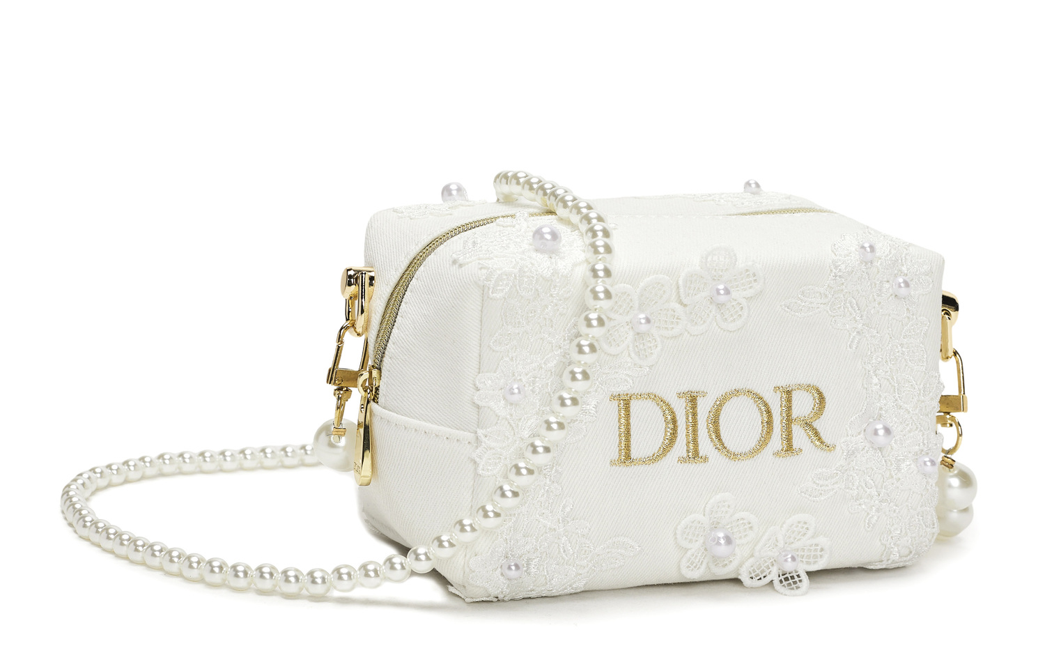 DIOR Лунная вуаль пряжа наплечная сумка, элегантная кроссбоди, дворец, кружевной цветок, жемчуг, классический принт white — фото 2