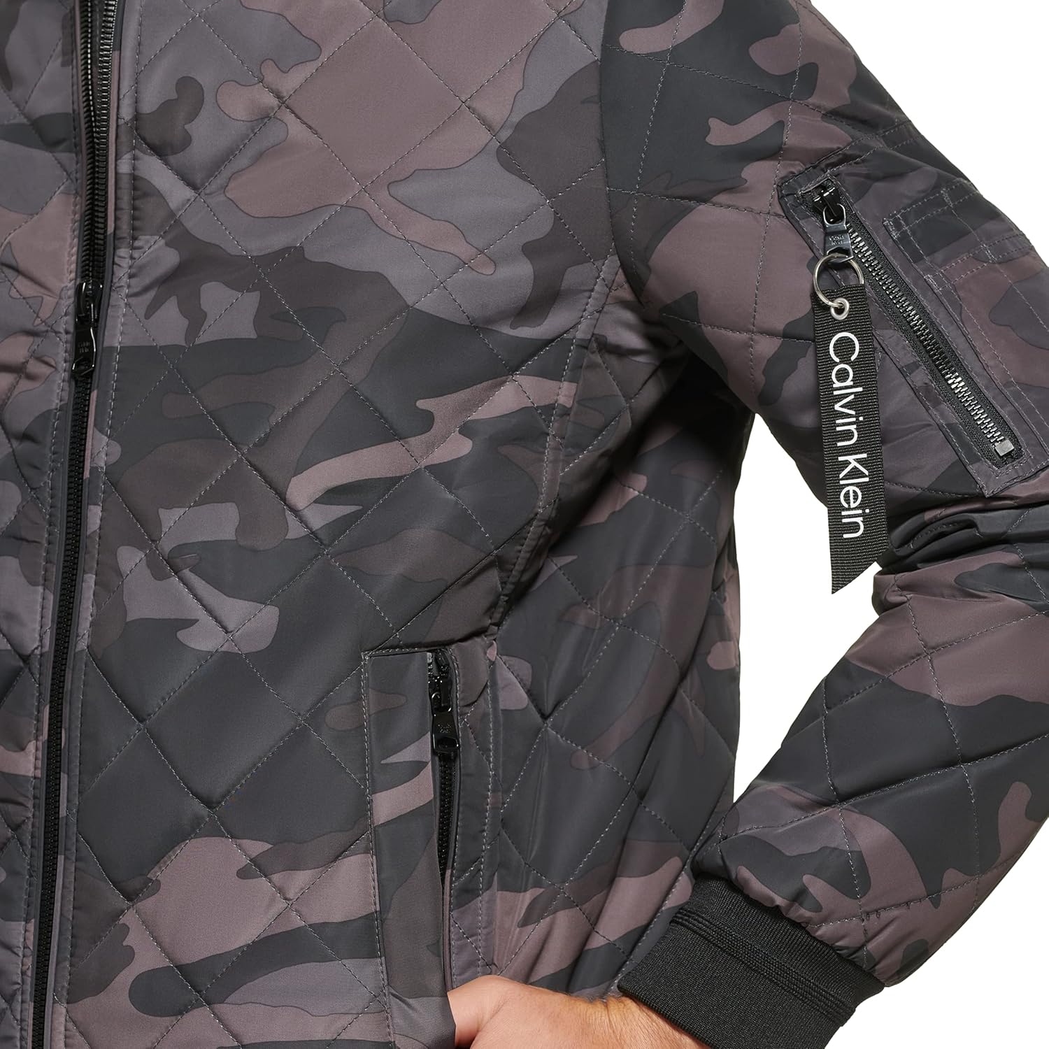 Мужская стеганая летная куртка Calvin Klein с молнией, Black Camo — фото 4