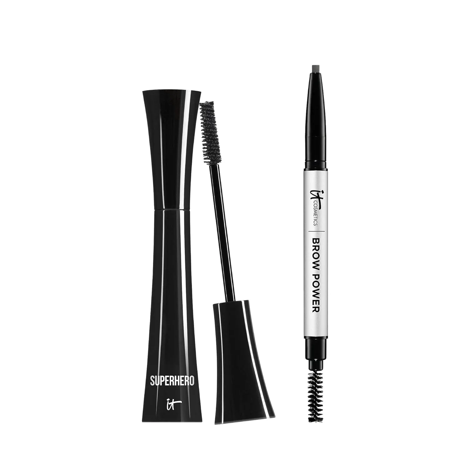 Набор IT Cosmetics Superhero Mascara & Brow Power: удлиняющая тушь для объема Black (9 мл) и карандаш для бровей Natural Taupe, black