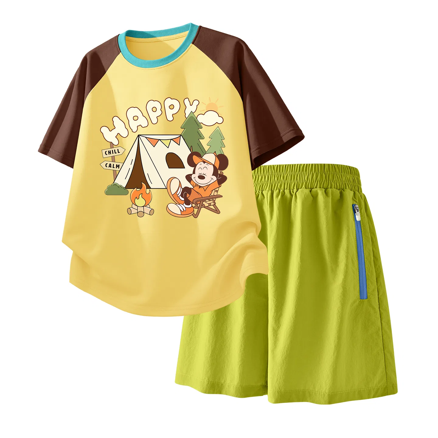 Детский спортивный костюм Casual Sportswear 2 Piece Set Disney, Di Leisure Brown Yellow+Solid Color Camellia Green