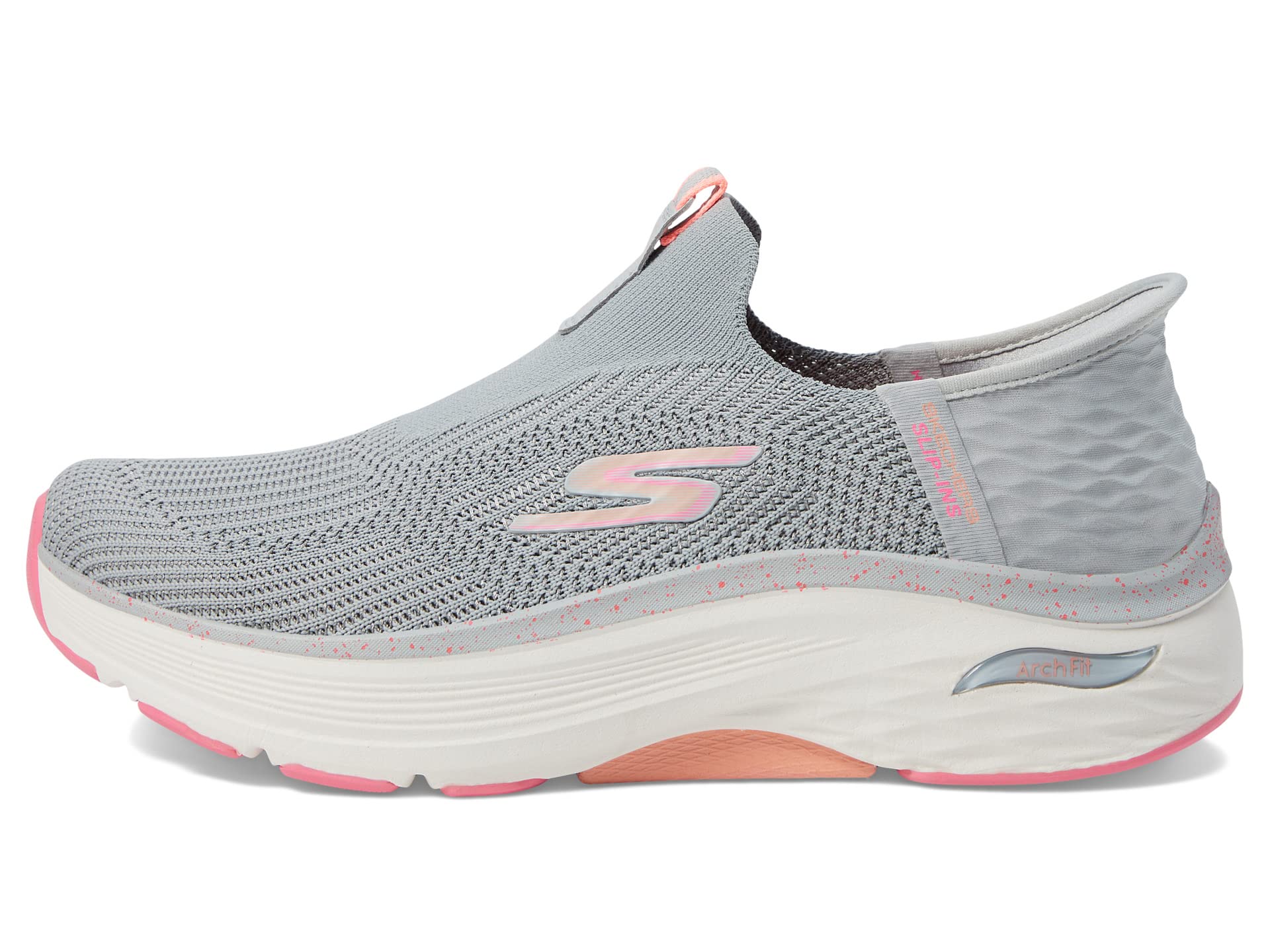 Кроссовки SKECHERS Max Cushioning Arch Fit Fluidity Hands Free Slip-Ins, Gray/Pink — фото 4