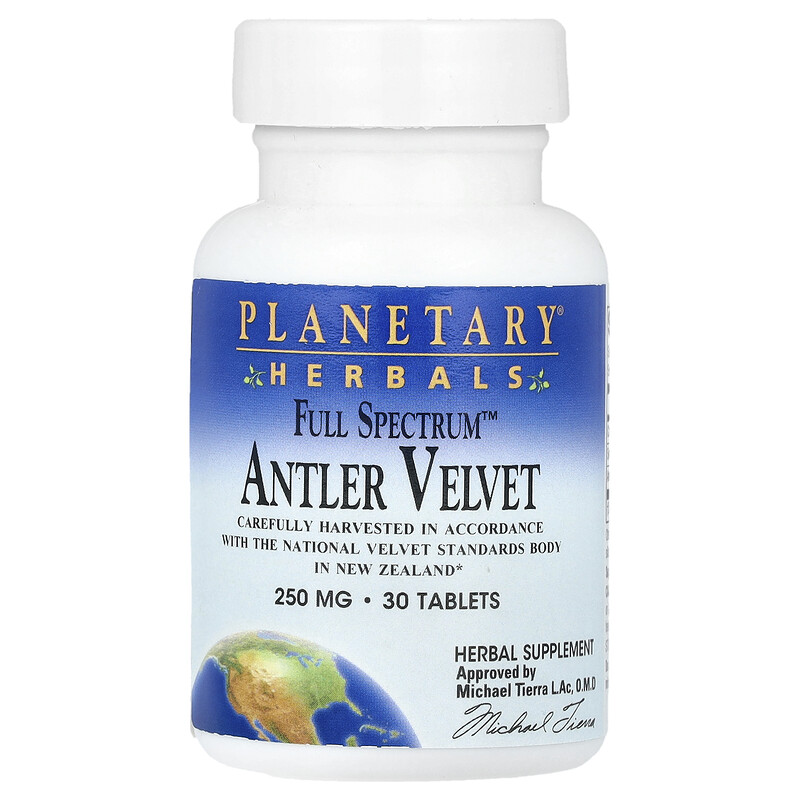 

Planetary Herbals, Full Spectrum Antler Velvet, 500 мг, 30 таблеток (250 мг на таблетку)