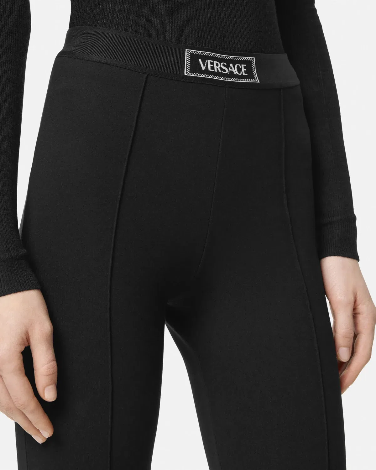 Винтажные леггинсы 90-х с логотипом и петлей для стопы VERSACE, черный — фото 3