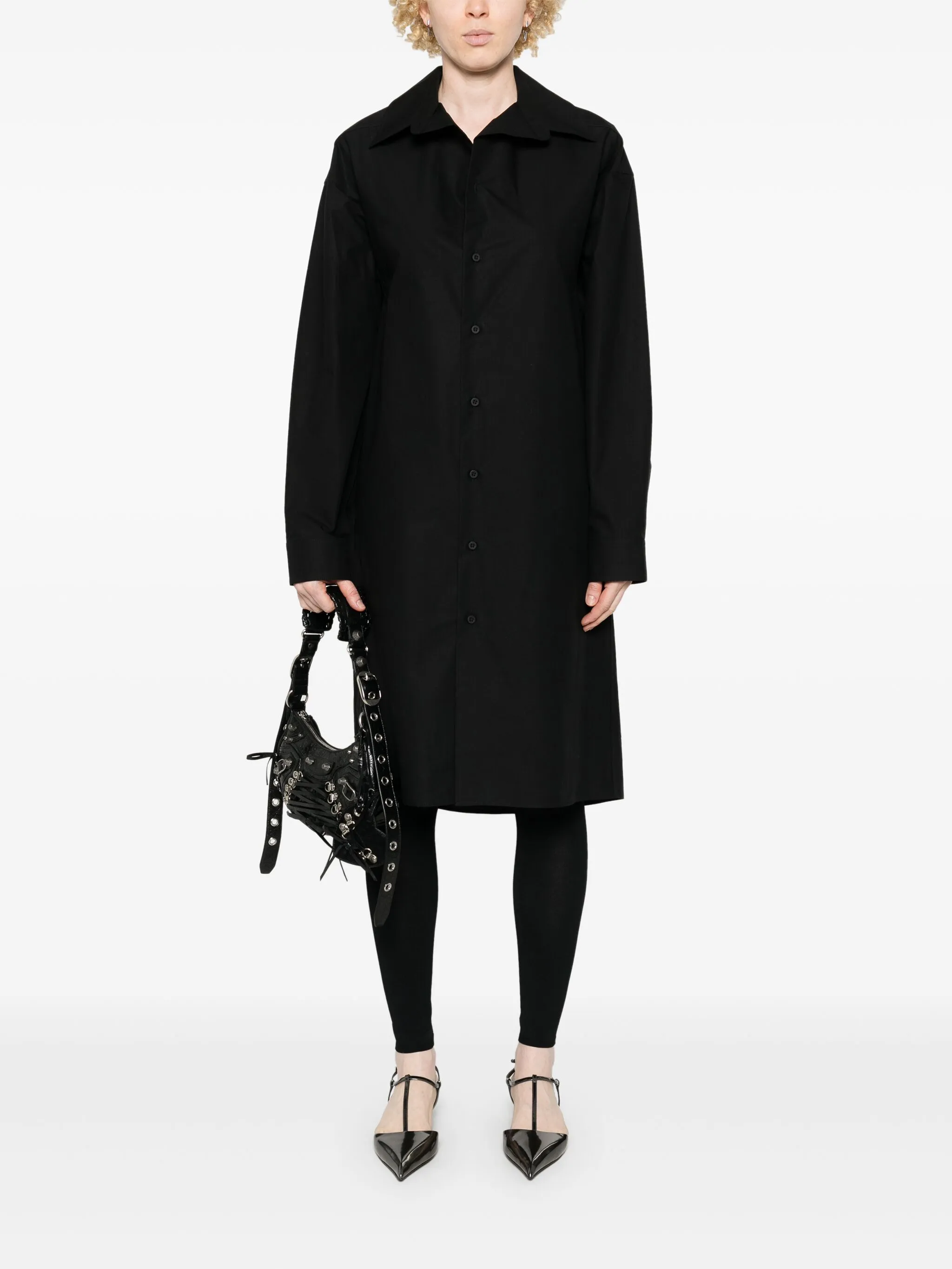 Платье-рубашка с воротником-стойкой Balenciaga, черный — фото 2