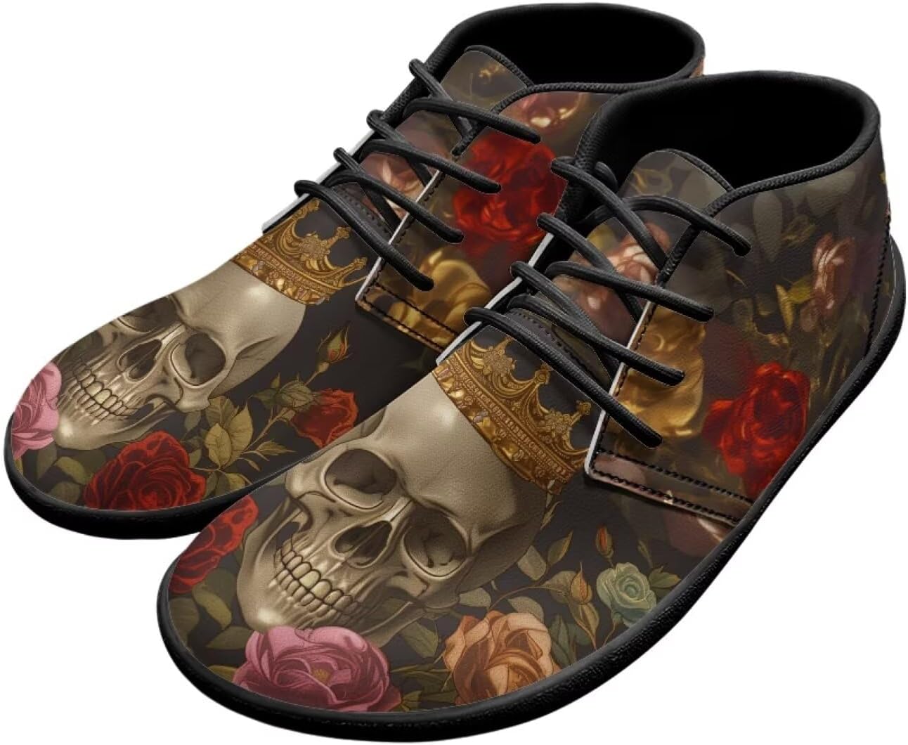 

Мужские кроссовки с черепами на голую ногу, подошва нулевая, противоскользящие, для бега, ходьбы и походов Xixirimido, Crown Skull Flowers