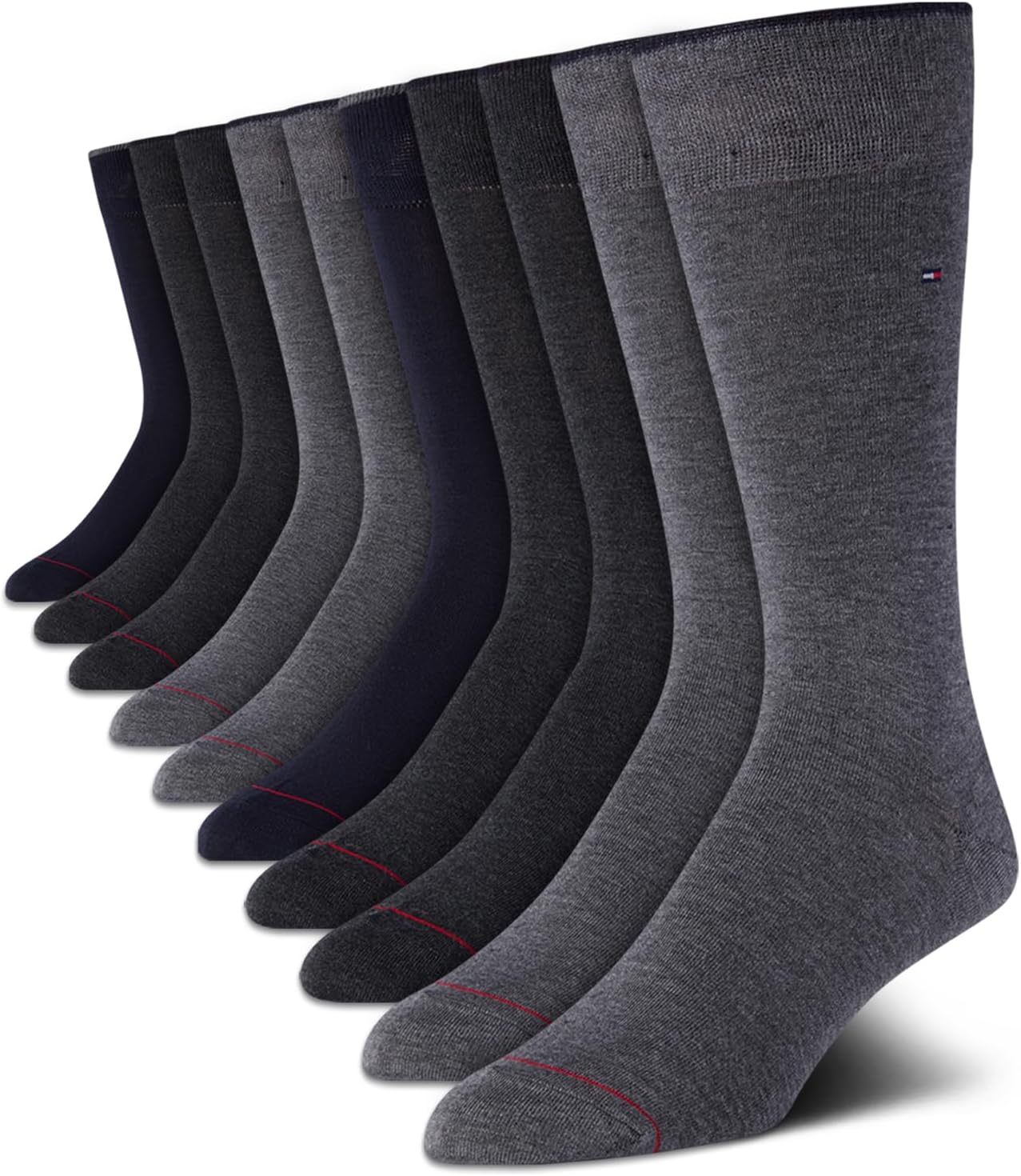 

Мужские носки Tommy Hilfiger под повседневную одежду - 10 пар комфортных эластичных дышащих повседневных рабочих носков для мужчин (размеры: 7-12), Greys/Navy