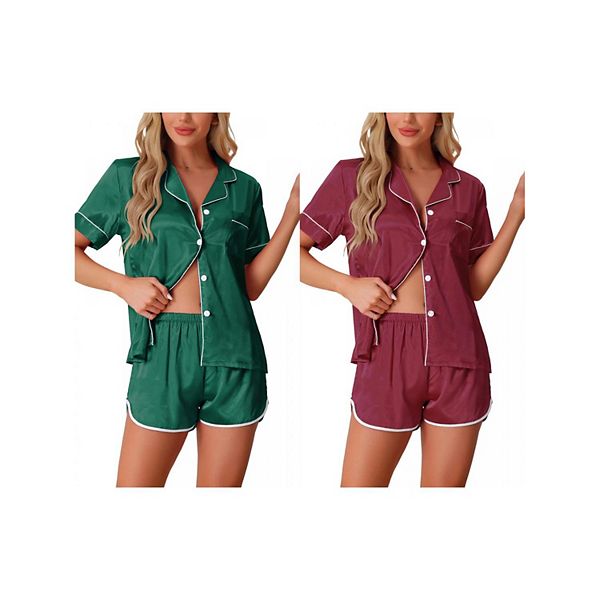 

2 комплекта женских пижам из сатина с коротким рукавом и шортами Inspire Chic, Green Red