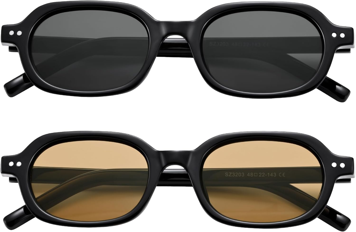 

Солнцезащитные очки Hycredi Retro прямоугольной формы для женщин - модные маленькие квадратные солнцезащитные очки в стиле 90-х, узкие линзы, 2 Pack - (Black/Grey + Black/Brown)