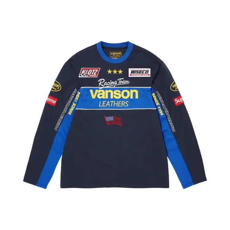 Футболка с длинными рукавами Supreme x Vanson Leathers, темно-синяя