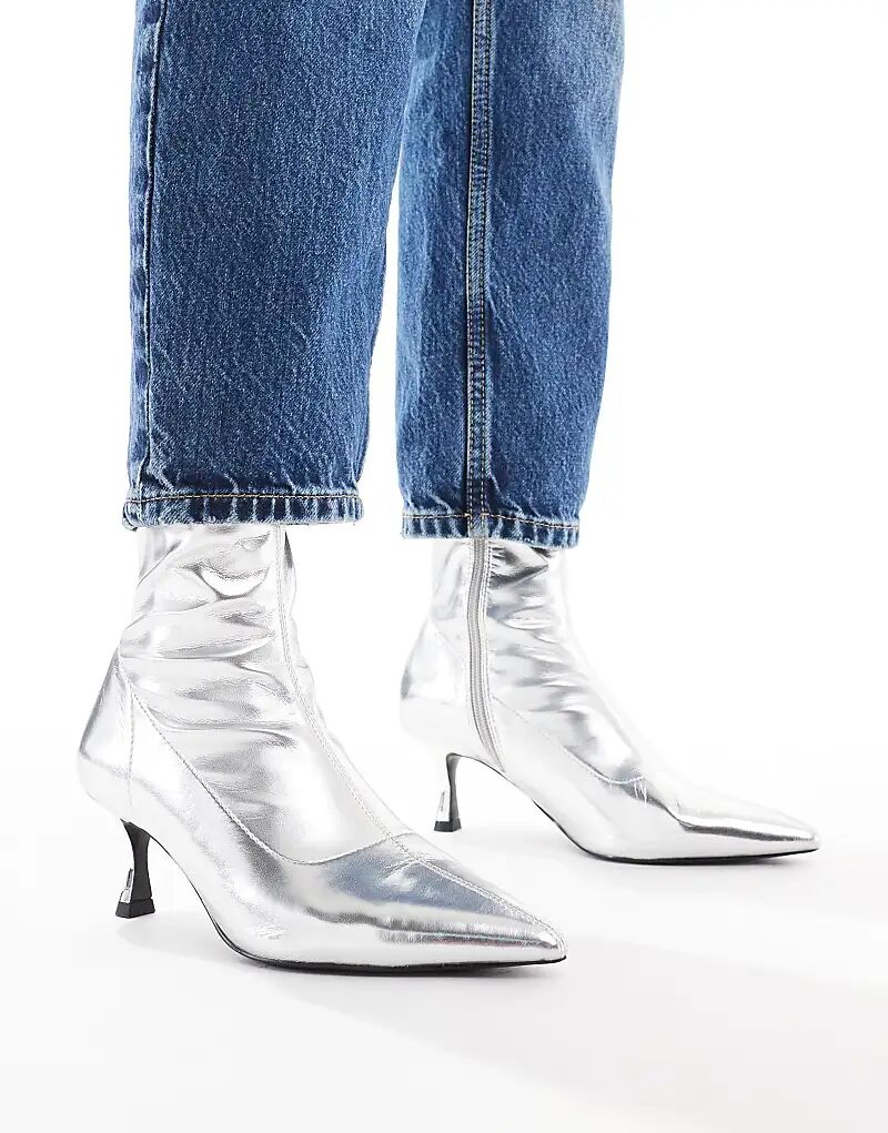 Ботинки-носки Ryder на каблуке-рюмочке ASOS DESIGN Wide Fit, серебристые